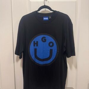 HUGO Black Tee with Blue Emblem